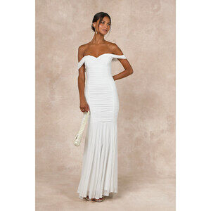 Lulus Divinely Romantic White Mesh Off-the-shoulder Mermaid Maxi Dress - Size S